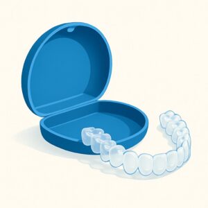 Invisalign clear aligner case and trays representing discreet orthodontic treatment